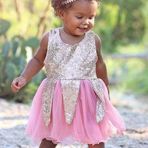 NWT ~ Whitney Elizabeth Pink & Gold Sequin Dress Size 3/4